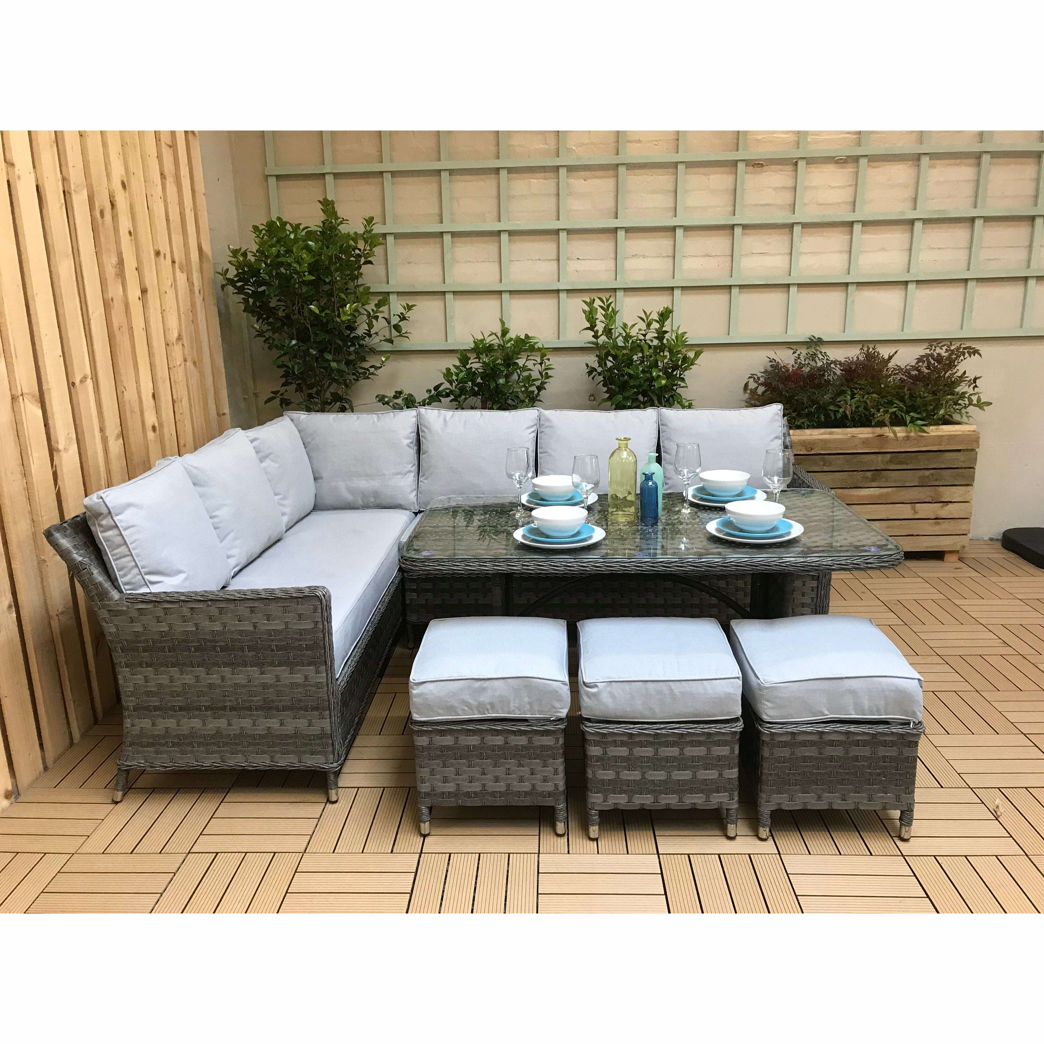 Exceptional Garden:Signature Weave Edwina Corner Dining Set - Multi Grey Wicker