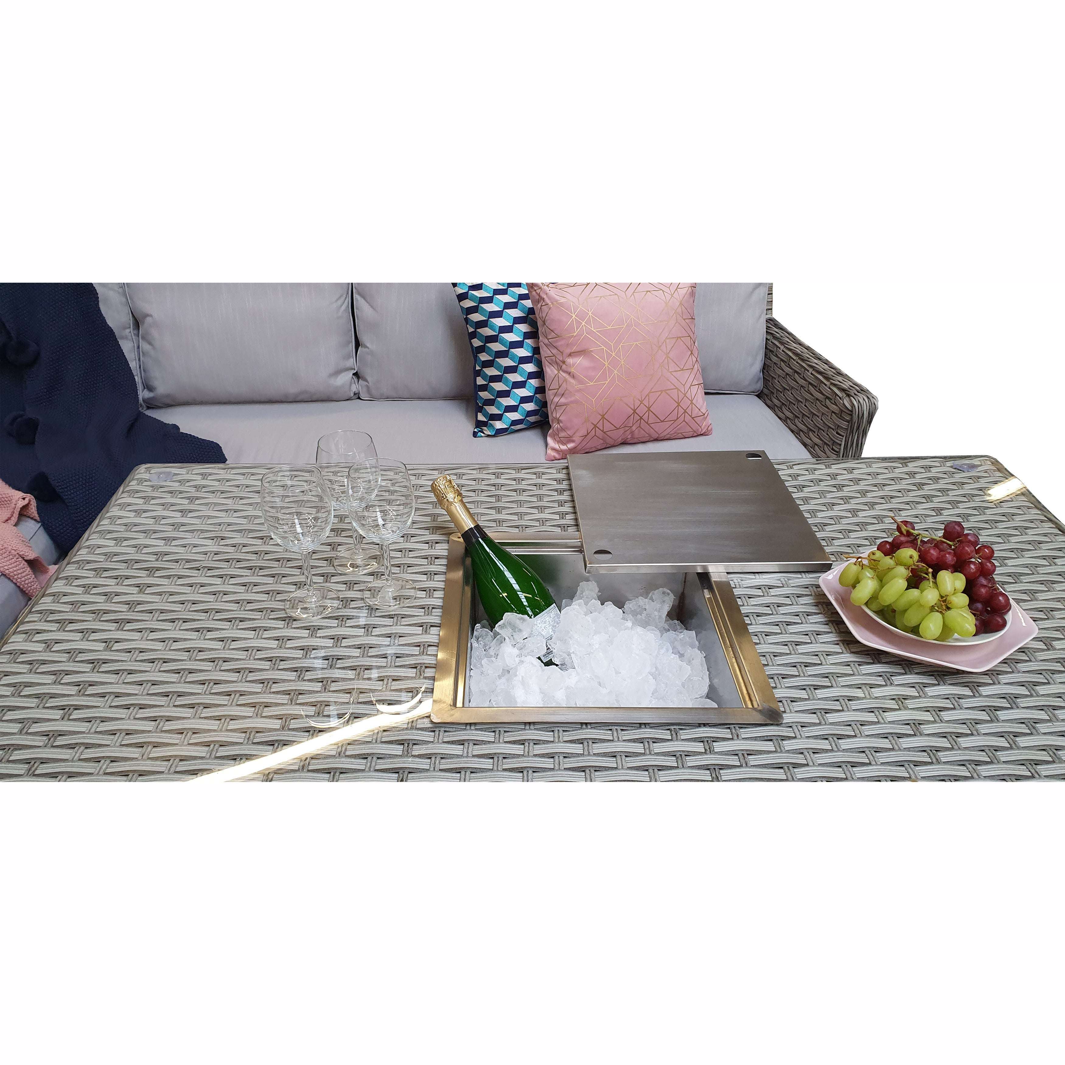 Exceptional Garden:Signature Weave Edwina Corner Dining Set with Lift Table and Ice bucket- 3 Special Wicker Grey