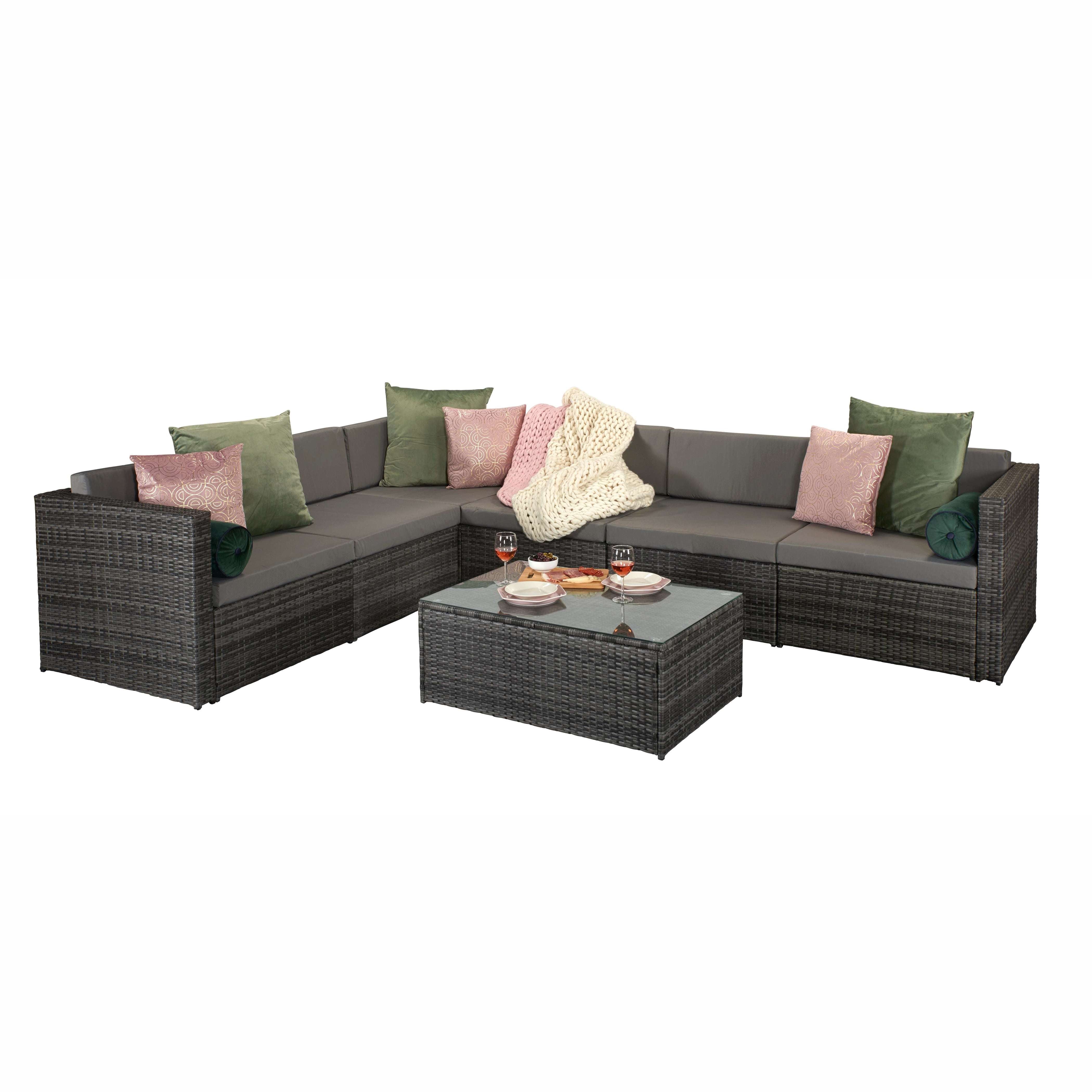 Exceptional Garden:Signature Weave Evie Modular Rattan Sofa Set in Mixed Grey