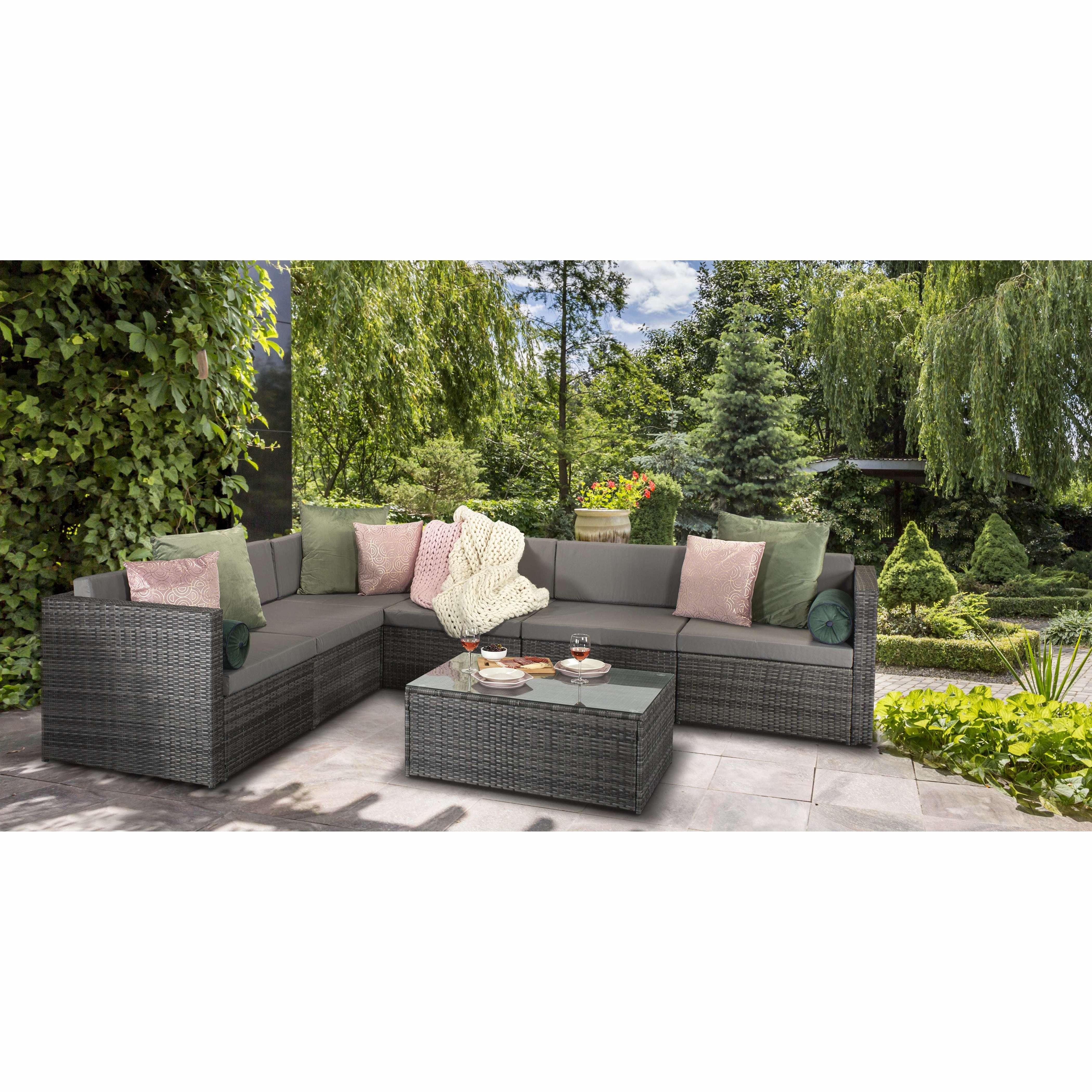 Exceptional Garden:Signature Weave Evie Modular Rattan Sofa Set in Mixed Grey