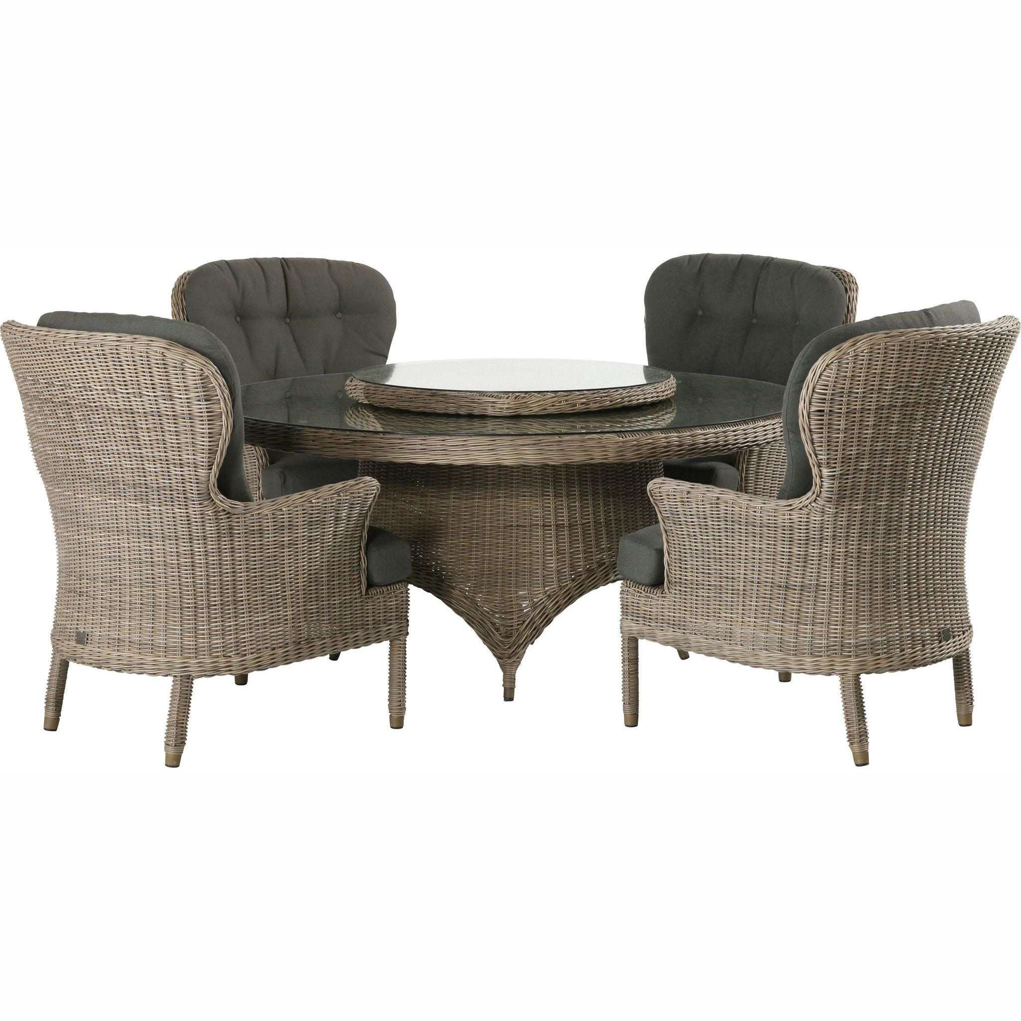 Exceptional Garden:4 Seasons Outdoor Buckingham 4 seater Dining Set with 170cm Victoria Table and Woven Lazy Susan