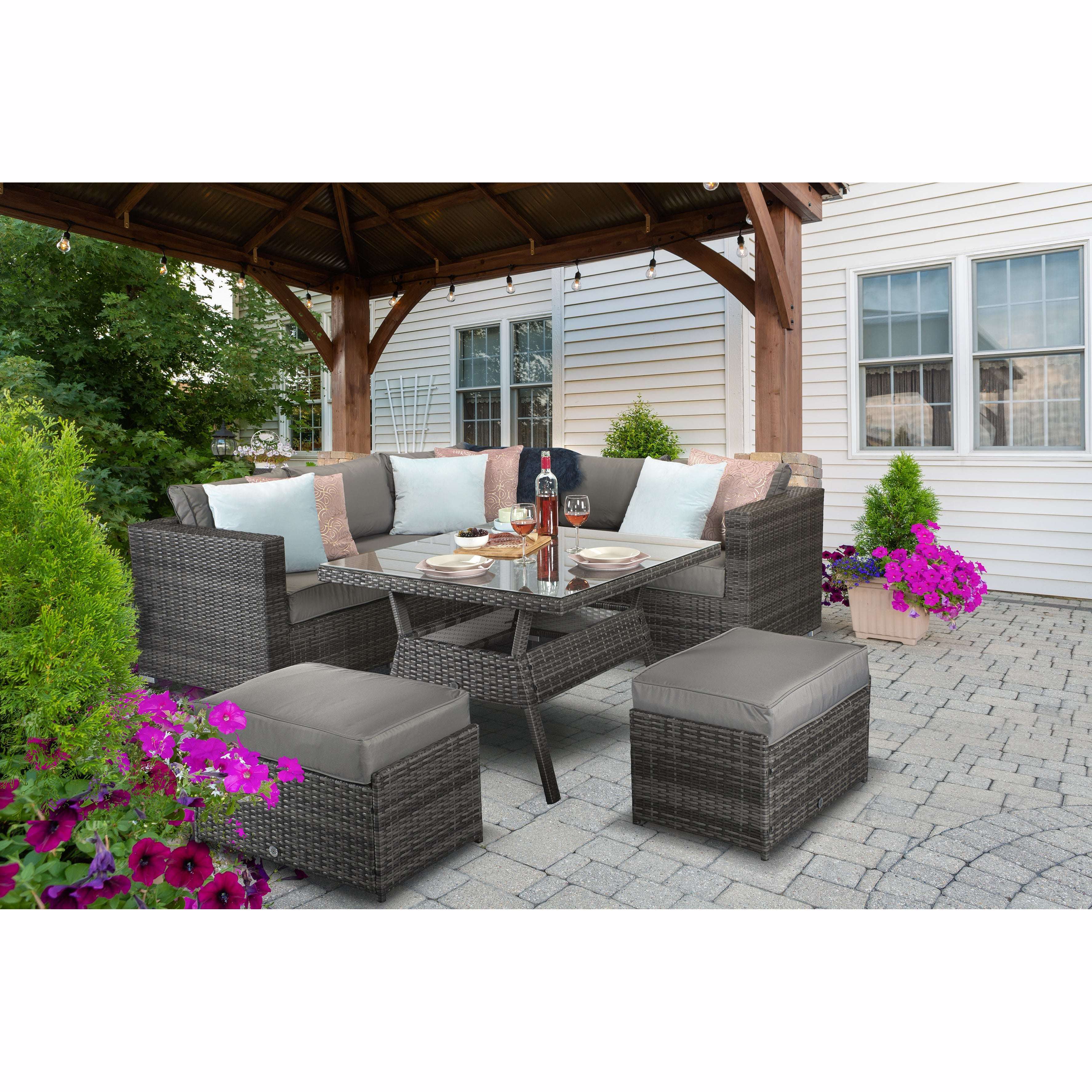 Exceptional Garden:Signature Weave Georgia Corner Dining Set - Grey