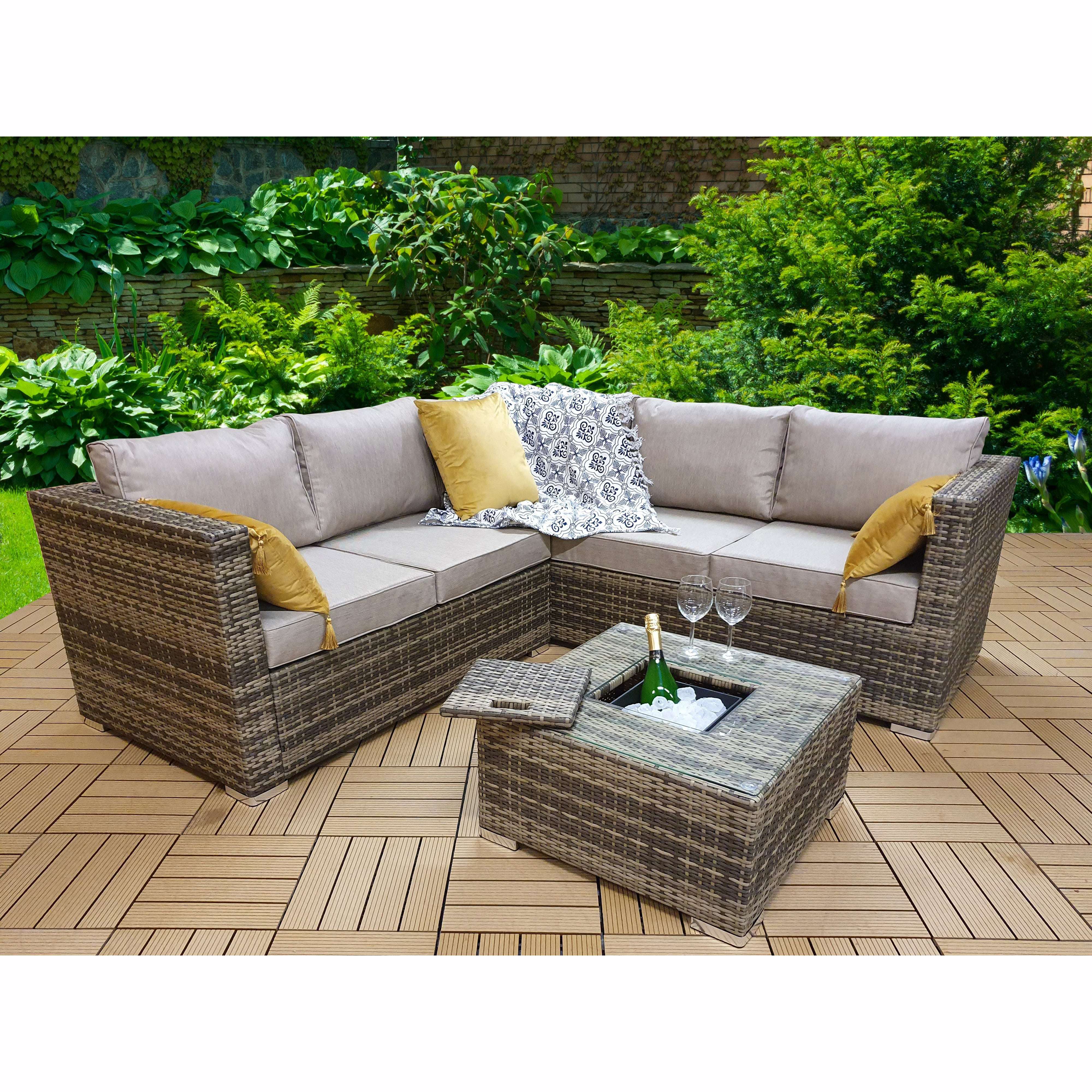 Exceptional Garden:Signature Weave Georgia Sofa Set with Ice Bucket - Mixed Brown