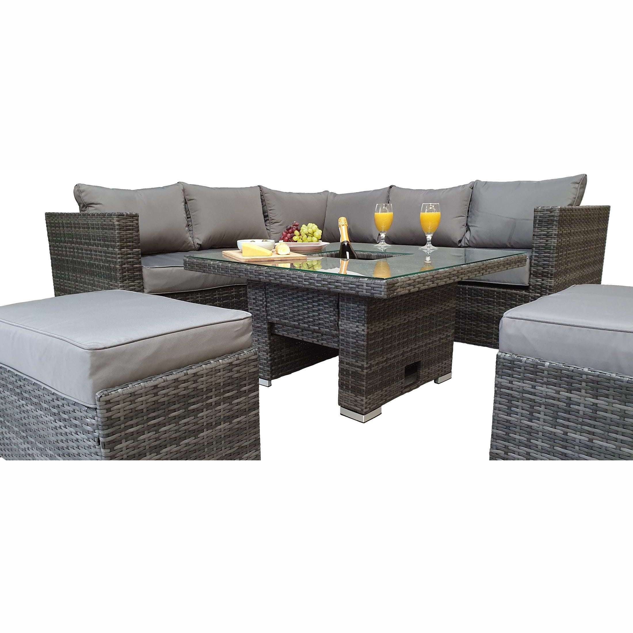 Exceptional Garden:Signature Weave Georgia Corner Dining Set with Ice Bucket and Lift Table - Grey