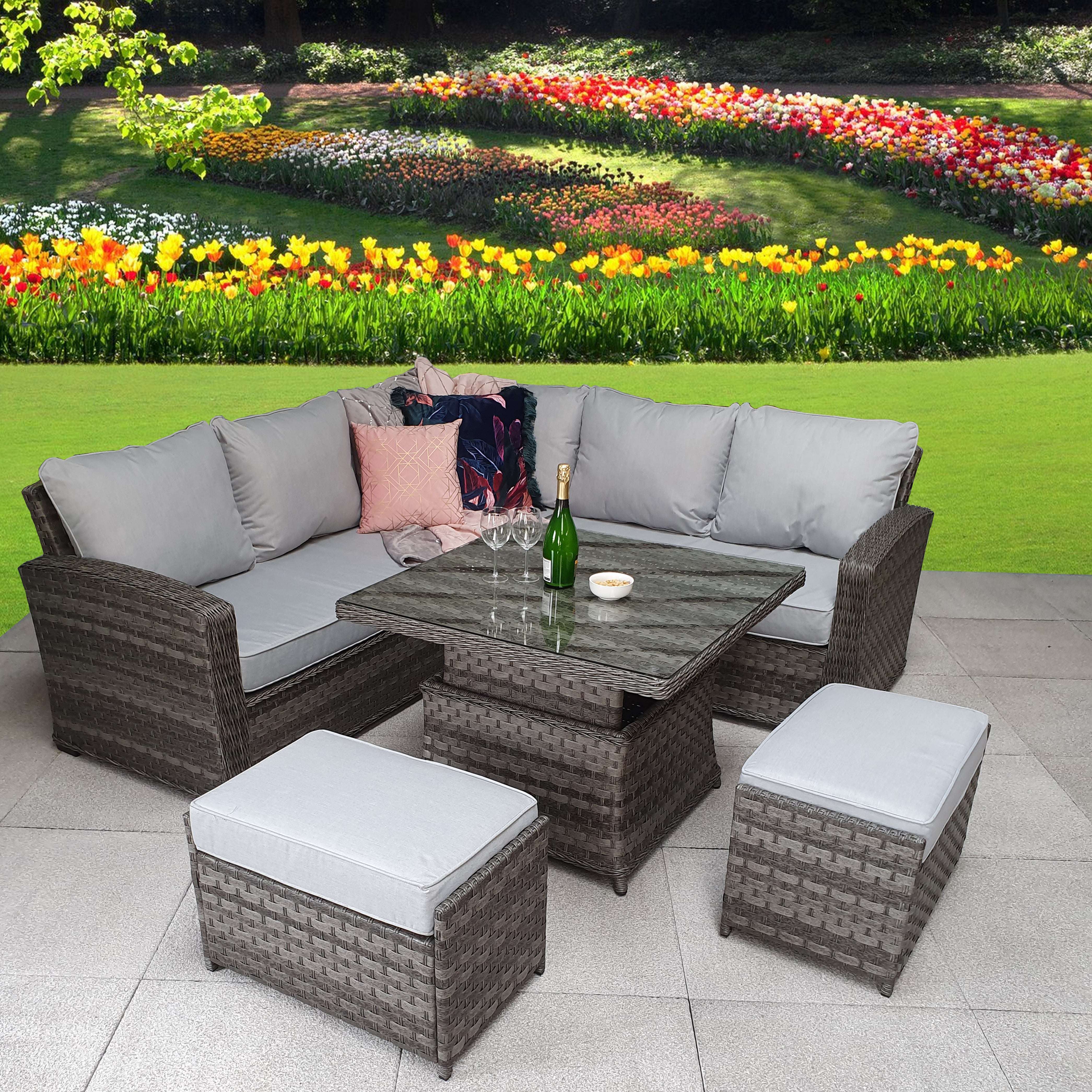 Exceptional Garden:Signature Weave Grace Corner Dining Set with Lifting Table