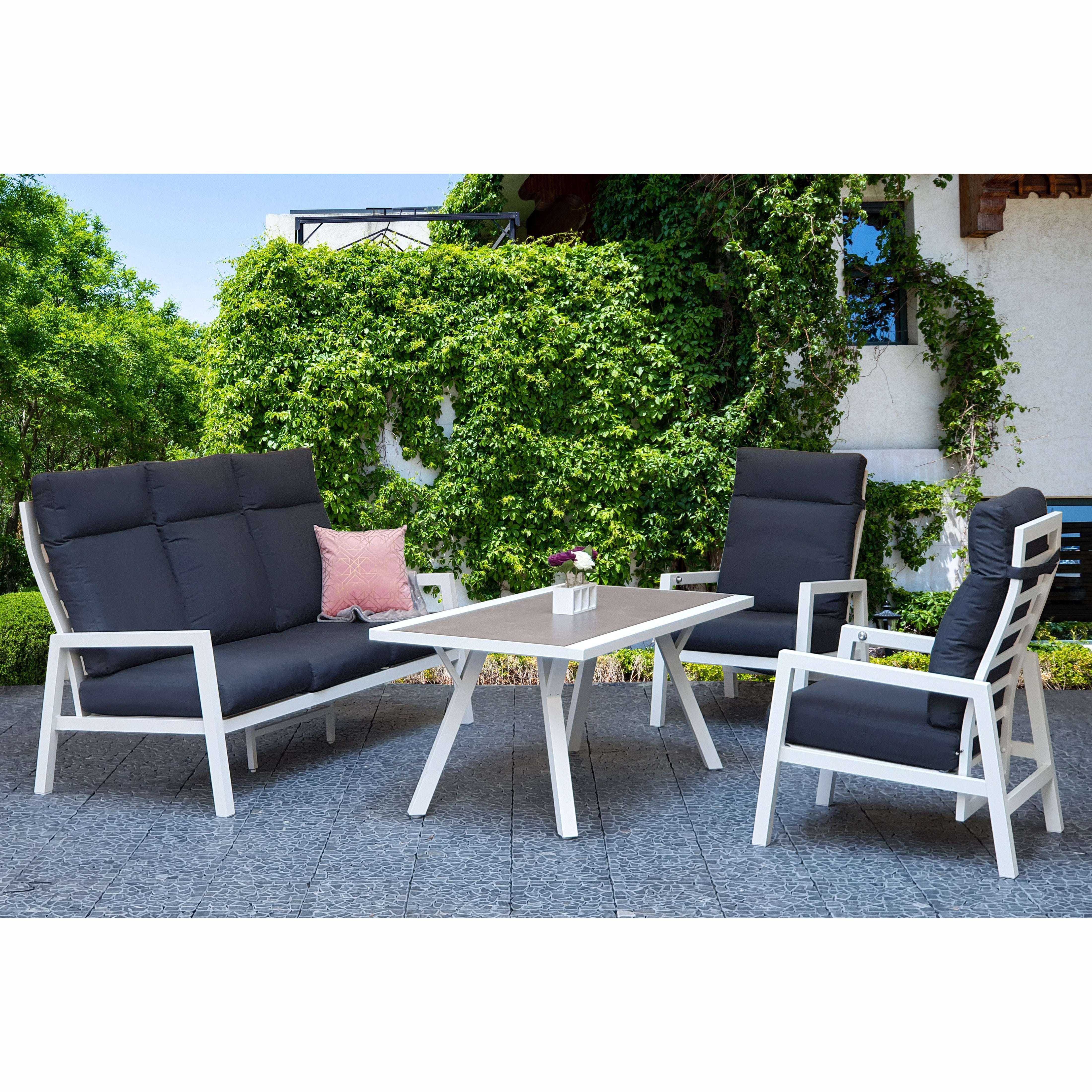 Exceptional Garden:Signature Weave Kimmie 5-Seater Dining Set with High Back Sofa