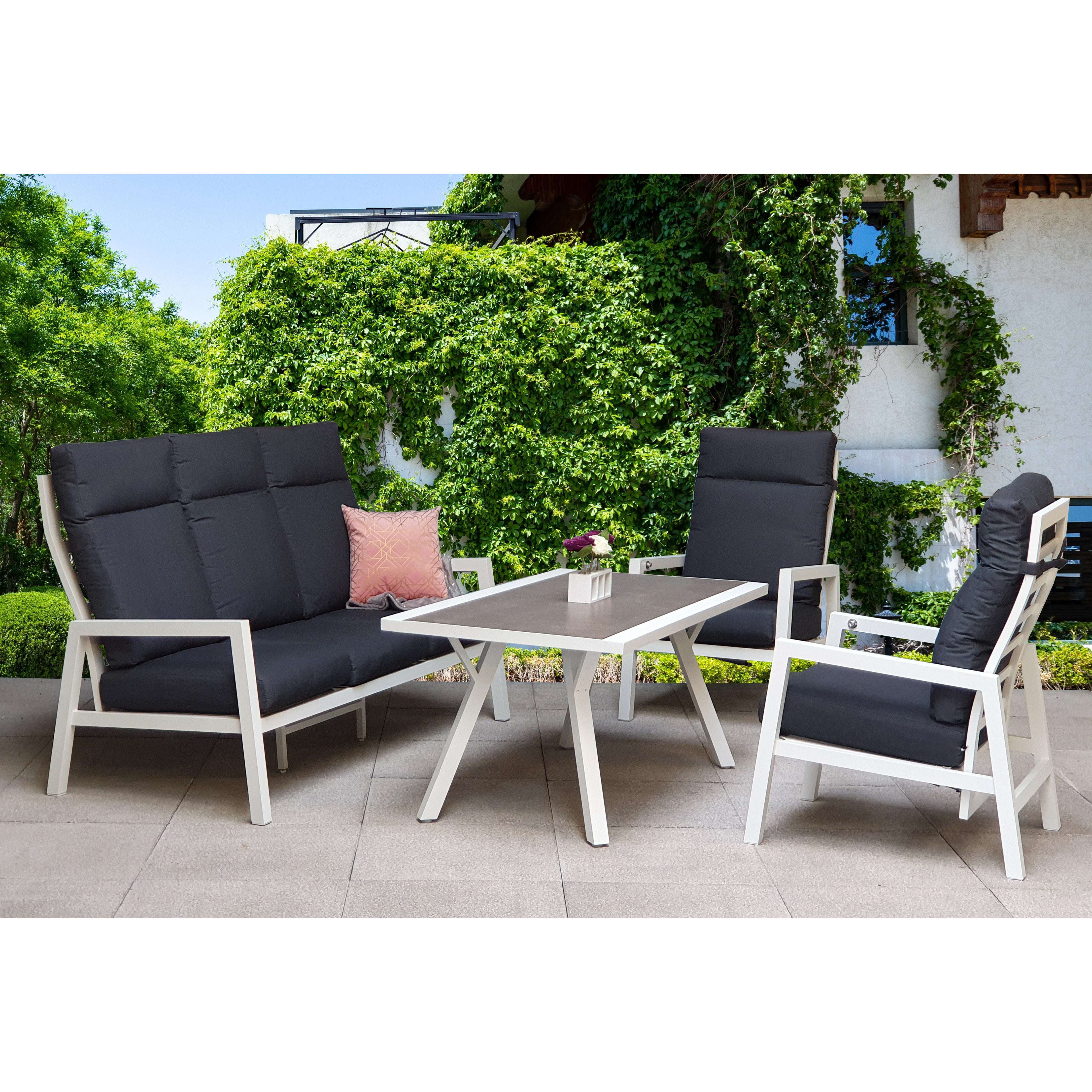 Exceptional Garden:Signature Weave Kimmie 5-Seater Dining Set with High Back Sofa