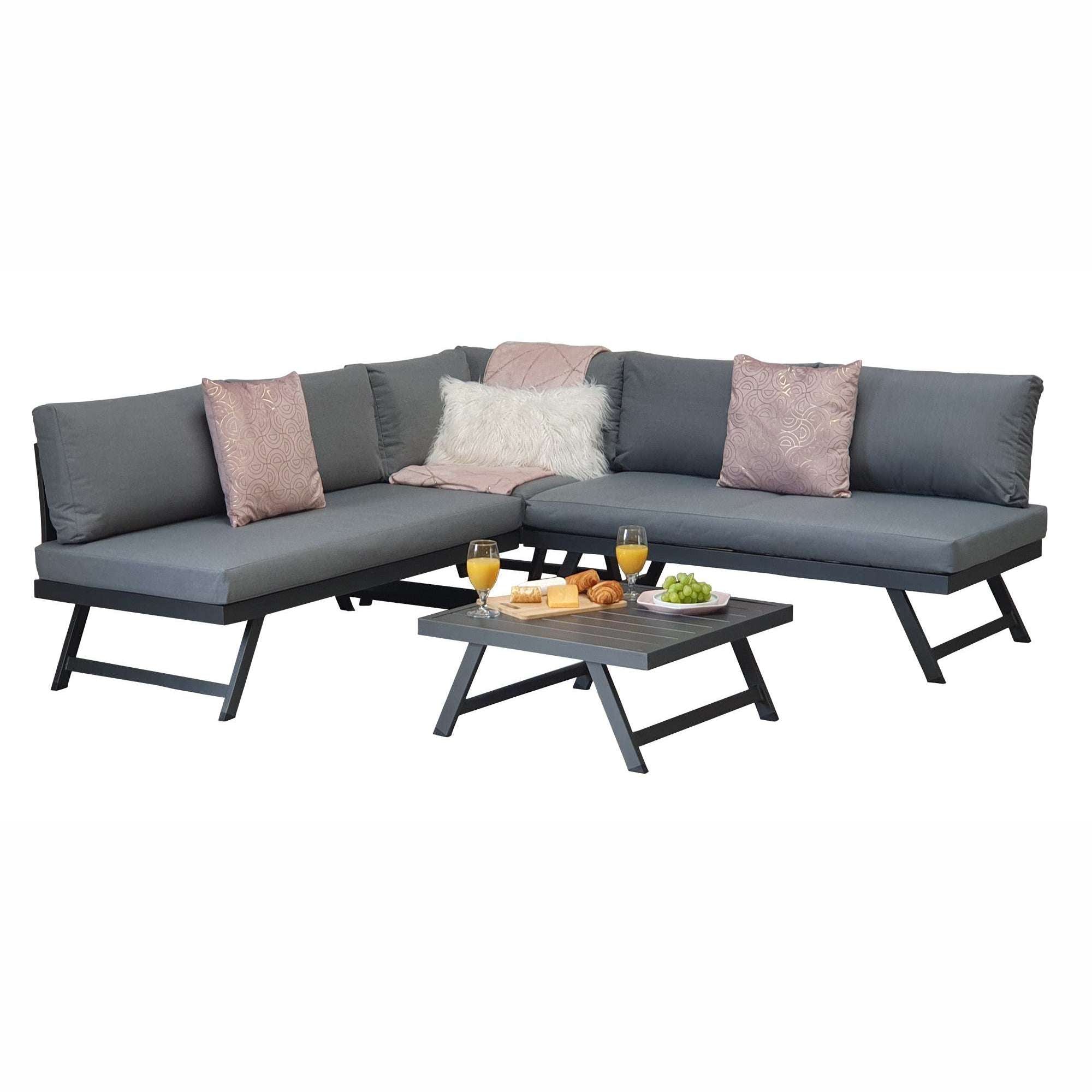 Exceptional Garden:Signature Weave Dark Grey Kimmie Corner Sofa Set with Adjustable Headrest