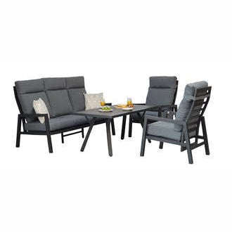 Exceptional Garden:Signature Weave Grey 3-Seater Dining Sofa Set with Reclining Chairs