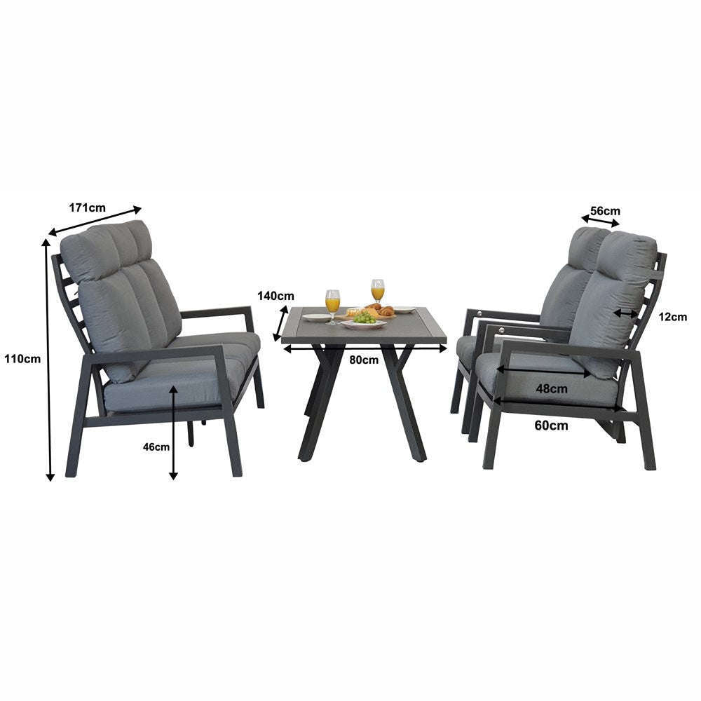 Exceptional Garden:Signature Weave Grey 3-Seater Dining Sofa Set with Reclining Chairs