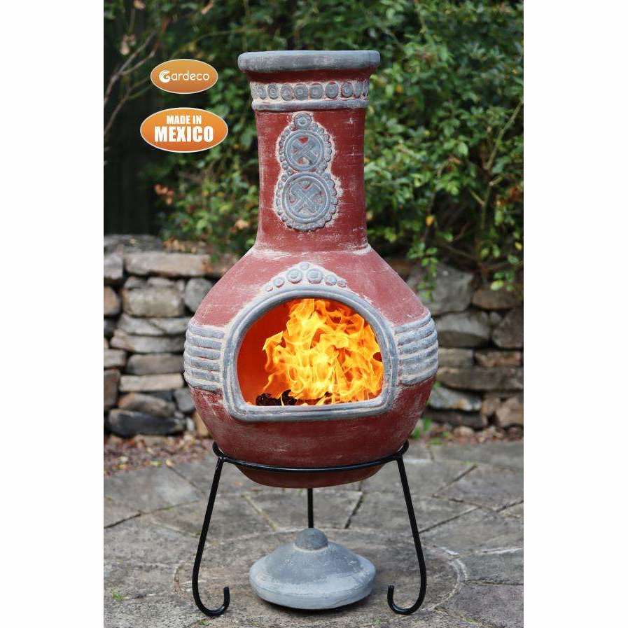 Exceptional Garden:Gardeco Azteca Mexican Chimenea in Red with Grey mouth and Top - Extra Large