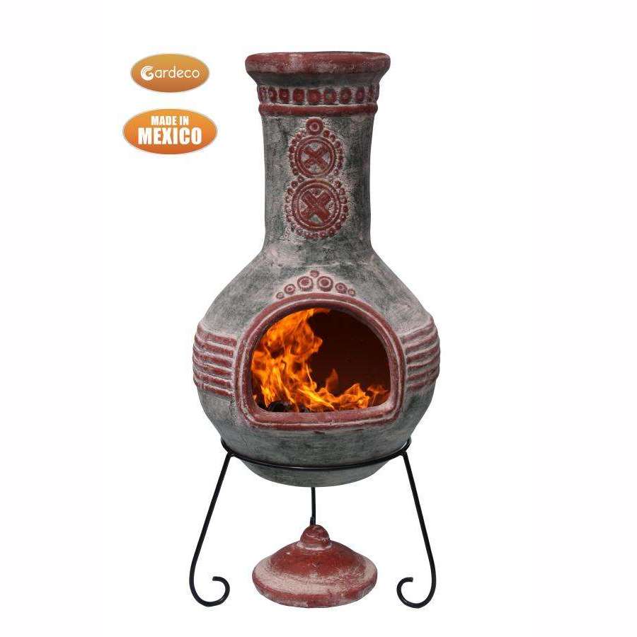 Exceptional Garden:Gardeco Azteca Mexican Chimenea in Green and Red - Extra Large