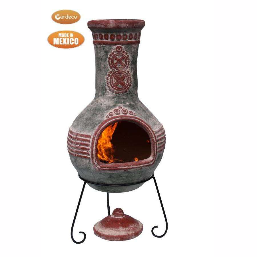 Exceptional Garden:Gardeco Azteca Mexican Chimenea in Green and Red - Extra Large