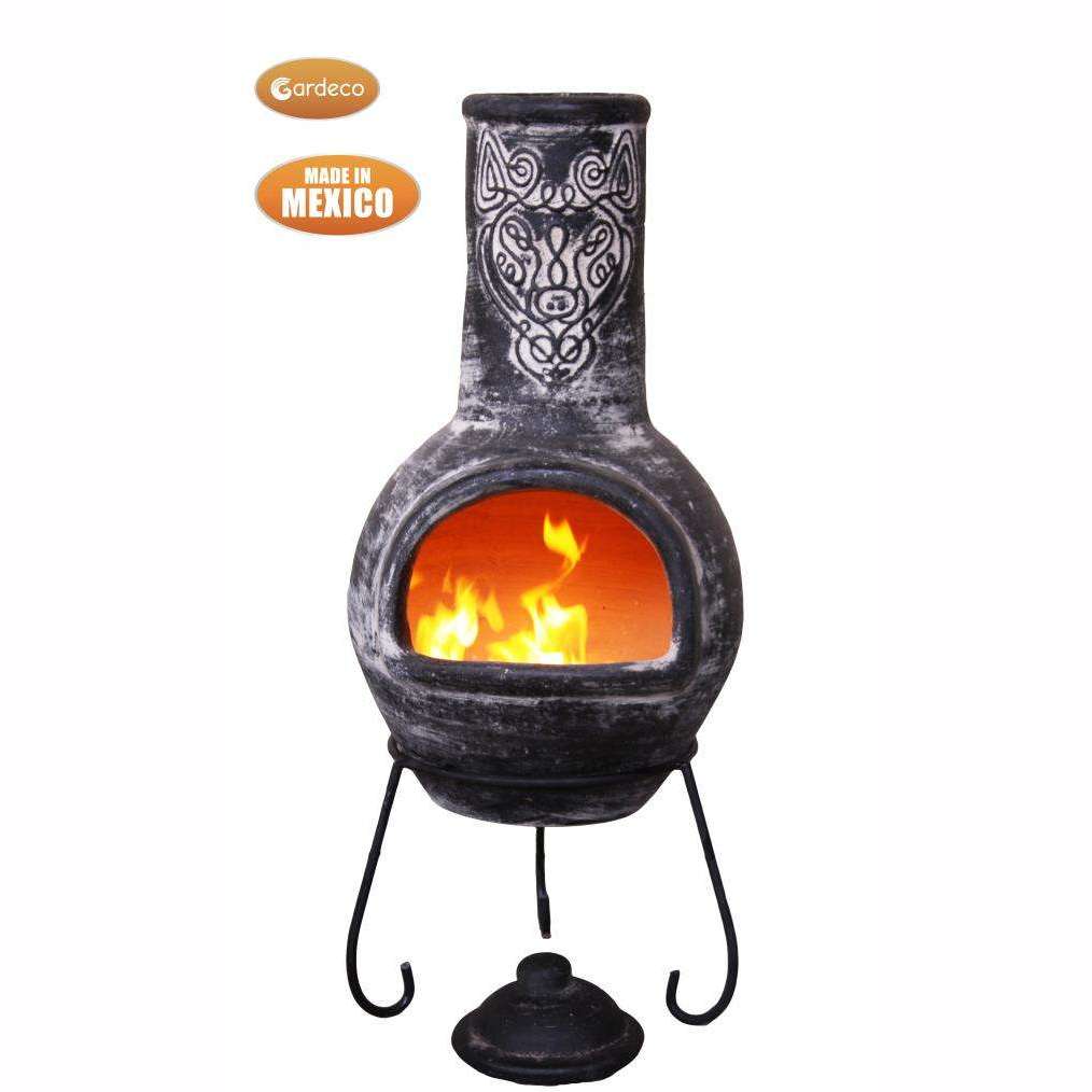 Exceptional Garden:Gardeco Wulfryc Mexican Chimenea Celtic Theme in Charcoal