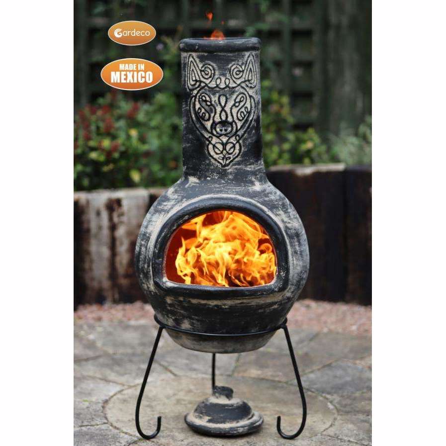 Exceptional Garden:Gardeco Wulfryc Mexican Chimenea Celtic Theme in Charcoal