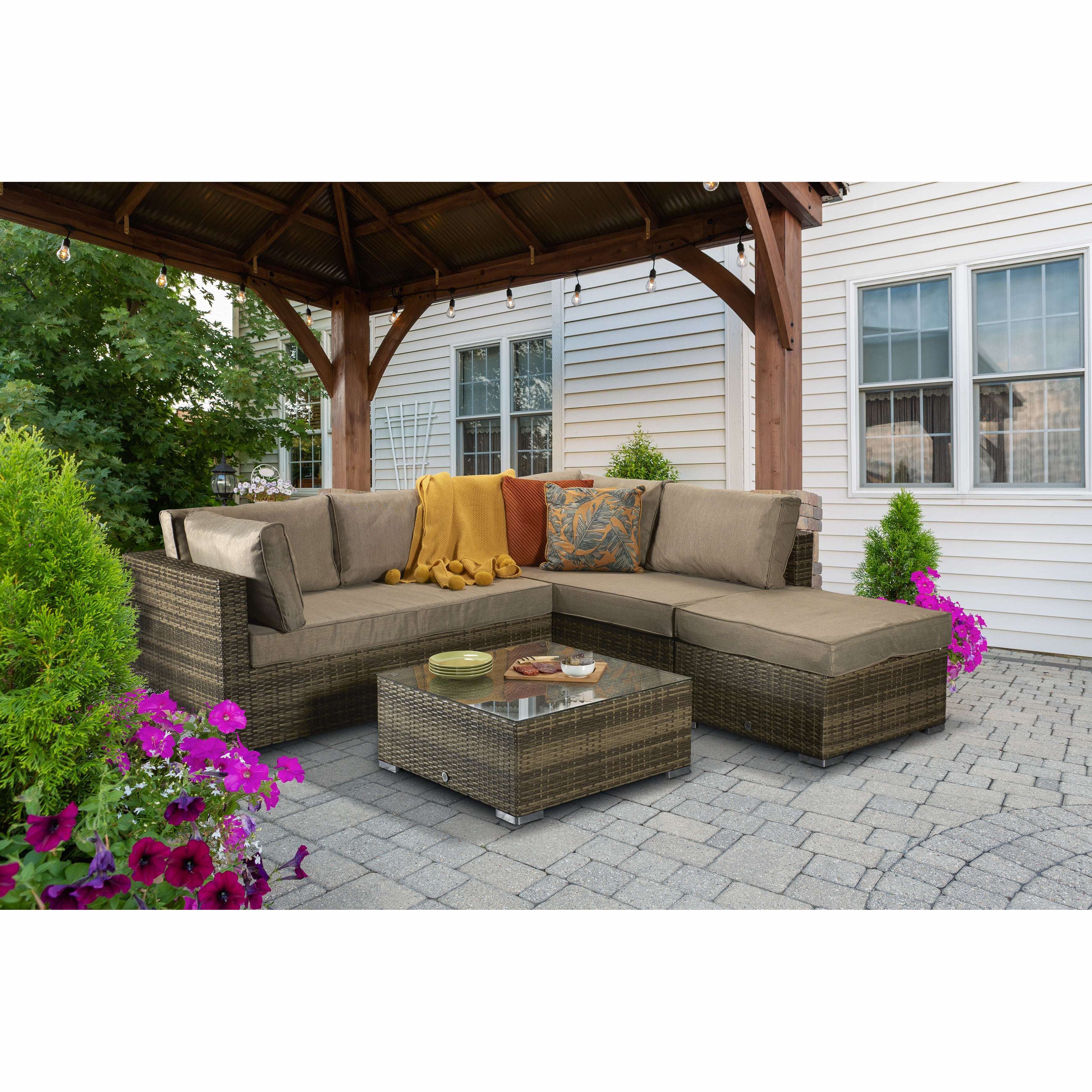 Exceptional Garden:Signature Weave Savannah Corner Sofa Set - Nature Brown