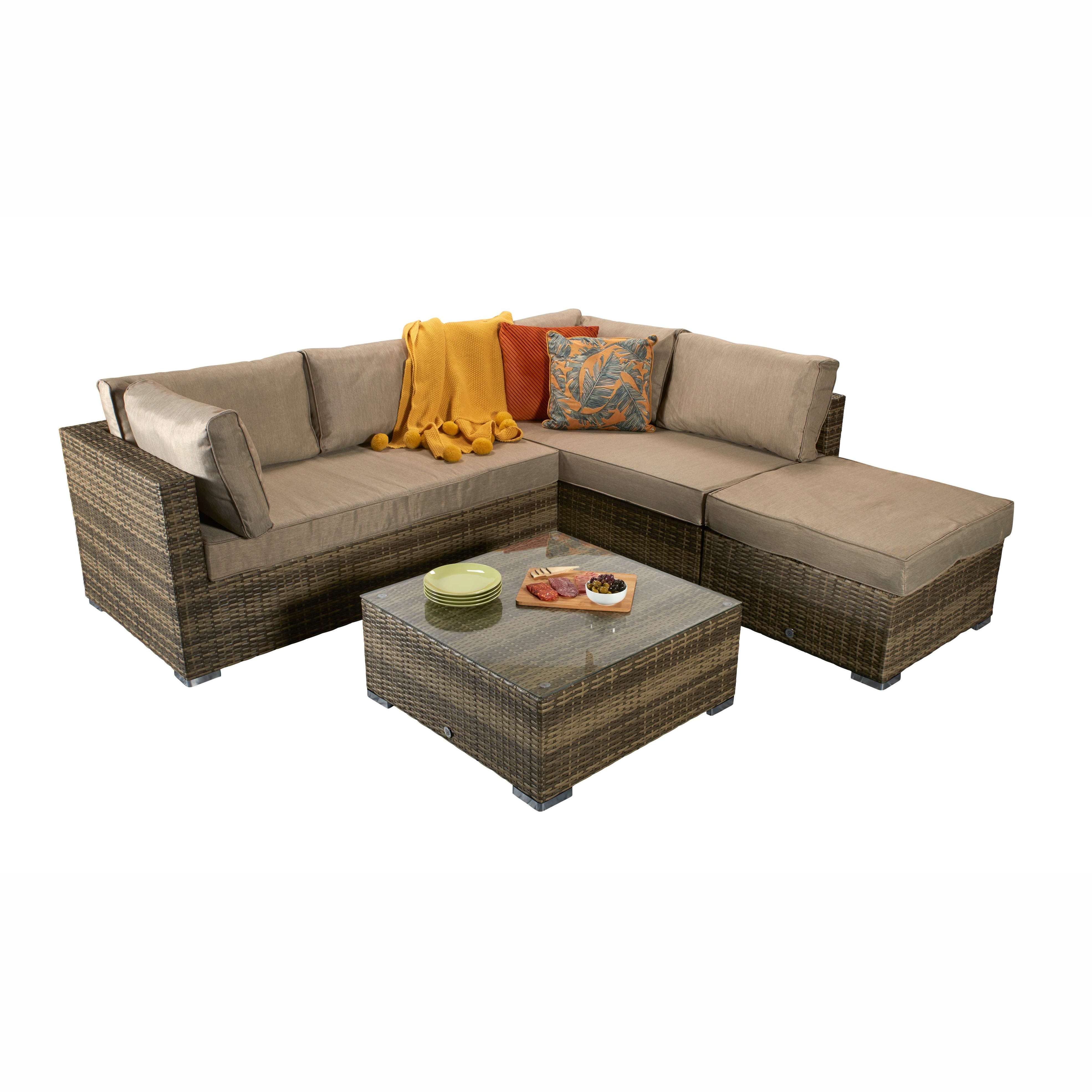 Exceptional Garden:Signature Weave Savannah Corner Sofa Set - Nature Brown