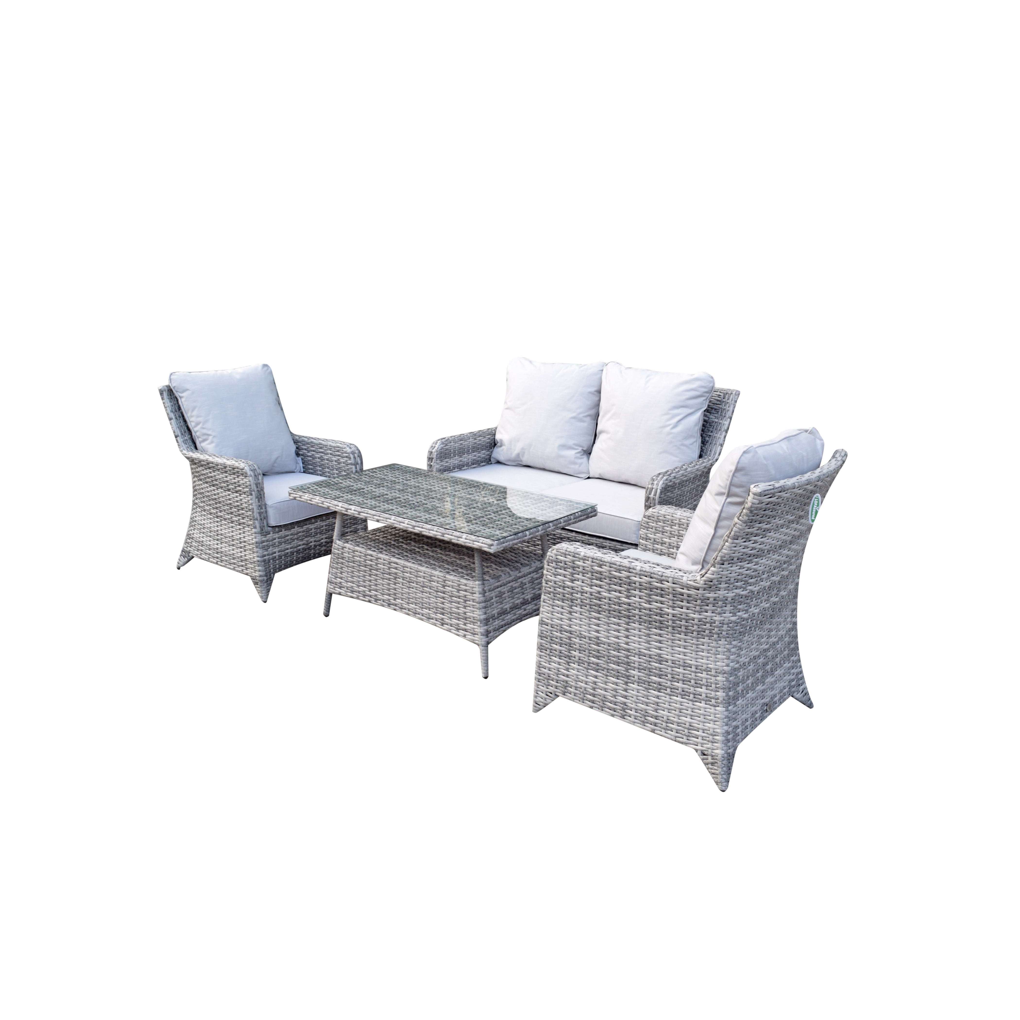 Exceptional Garden:Signature Weave Sarah 4-Seater Sofa Set with New Coffee Table Design - Grey