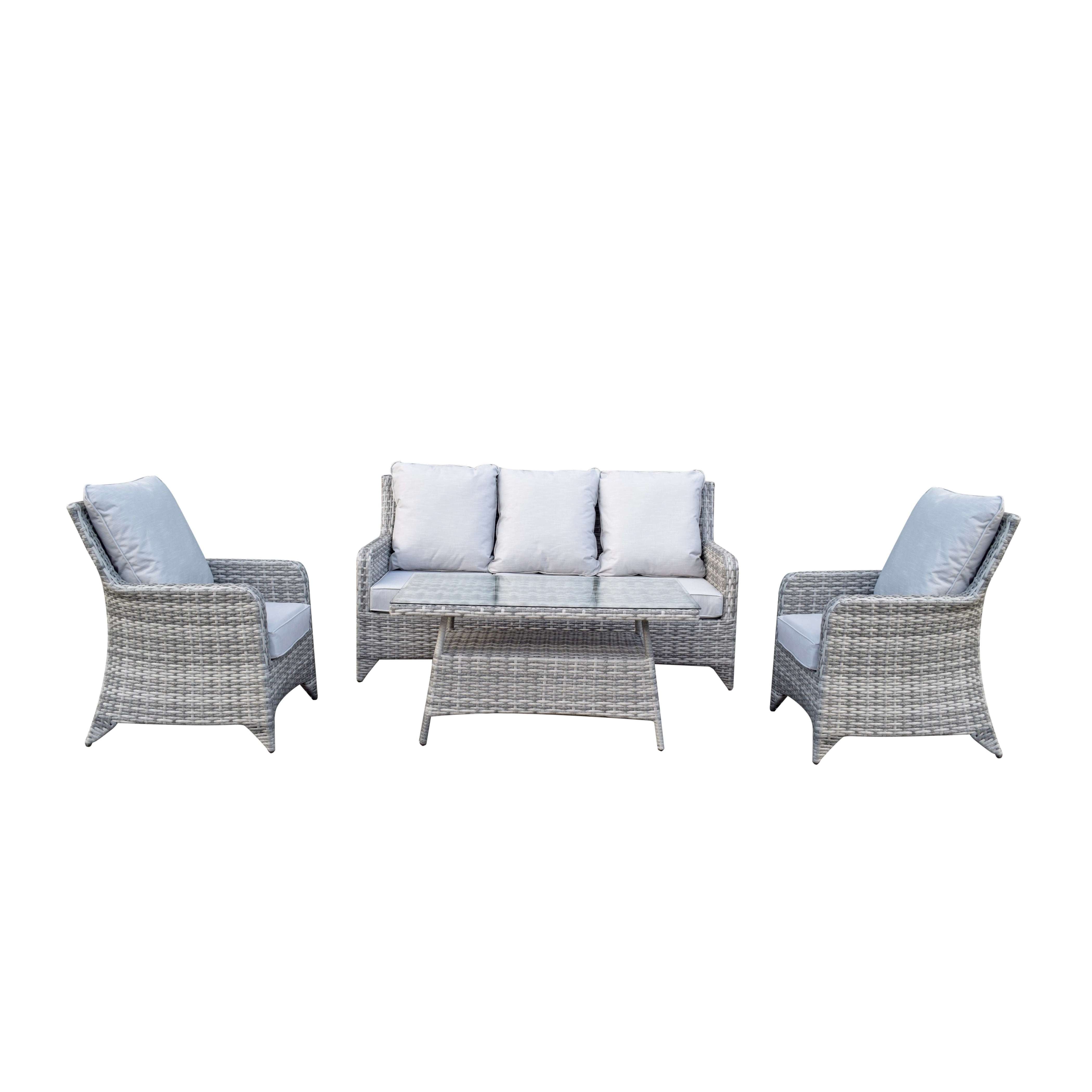 Exceptional Garden:Signature Weave Sarah 5-Seater Sofa Set with New Coffee Table Design - Grey