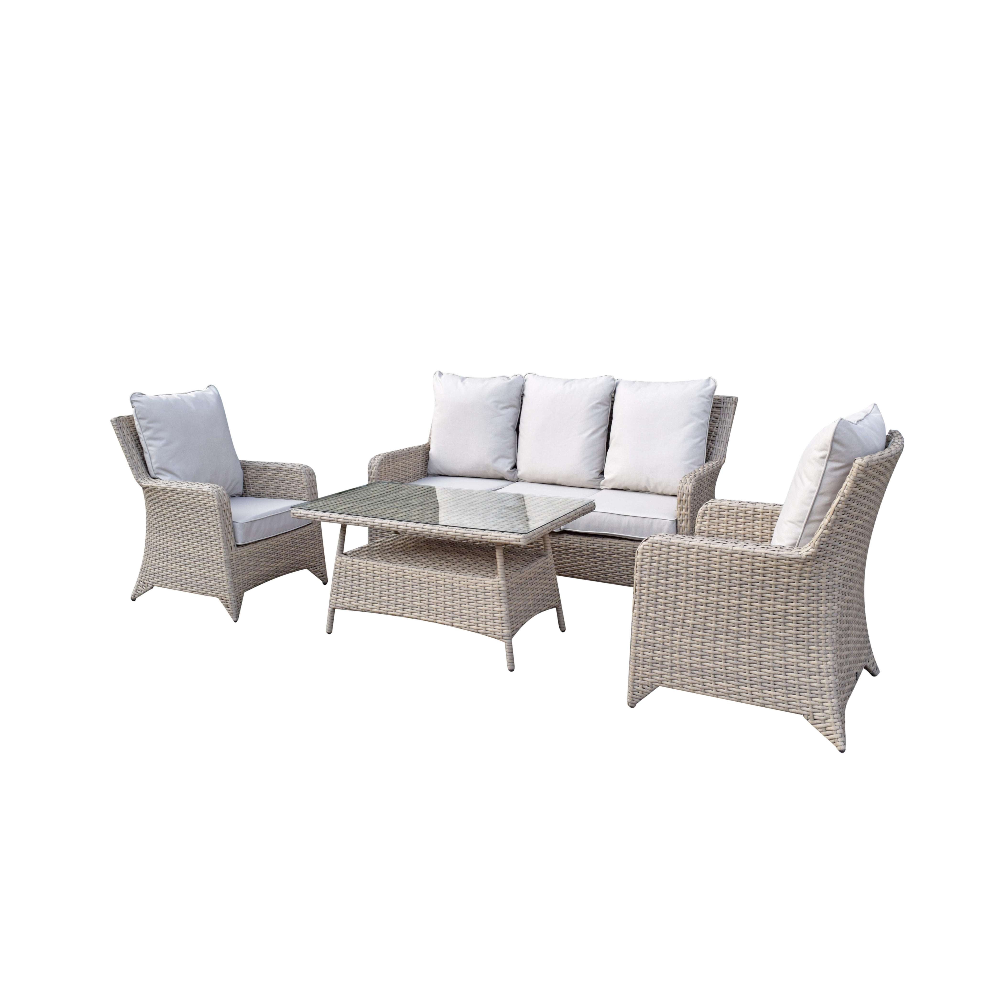 Exceptional Garden:Signature Weave Sarah 5-Seater Sofa Set with New Coffee Table Design - Nature